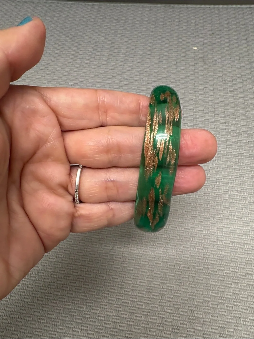 Green and Gold Glass Bangle Bracelet - Women Jewelry